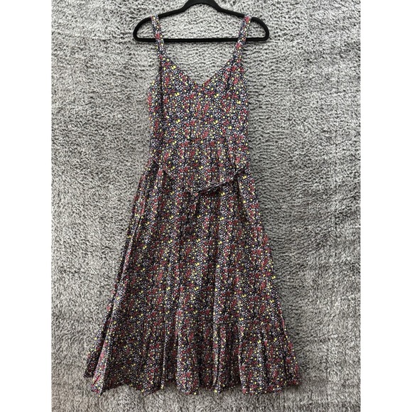 J. Crew Dresses & Skirts - J Crew Tiered Floral Maxi Dress Navy Blue Linen Cotton Ruffle CottageCore Size 6